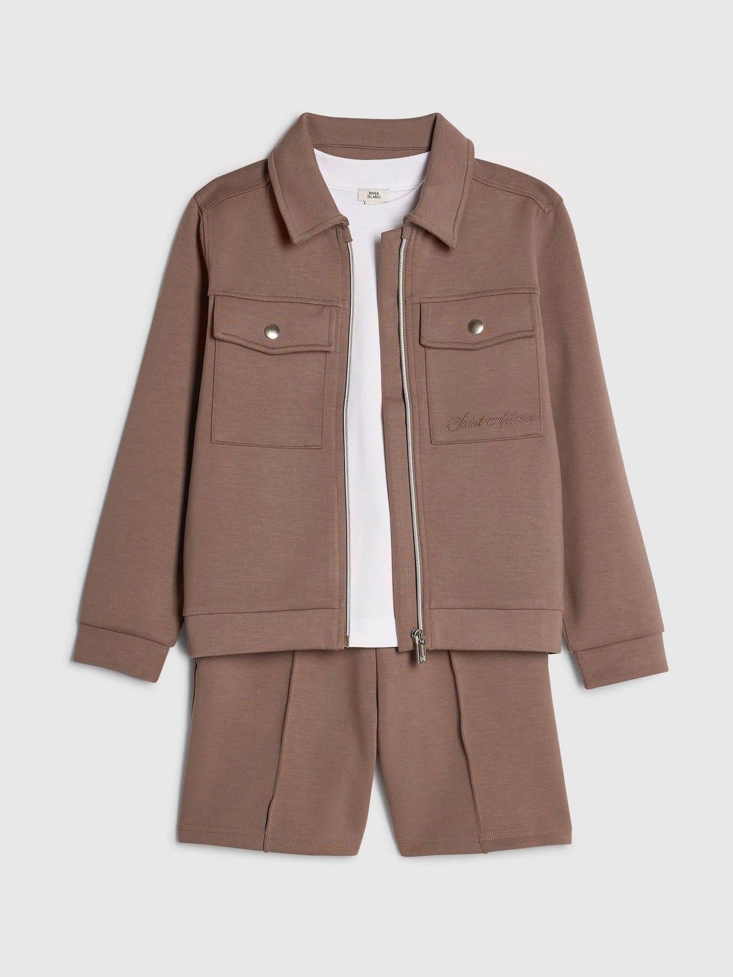Dsiney Kidz - River Island Brown Scuba Harrington Jacket T-Shirt & Short 3 Piece Set image 3