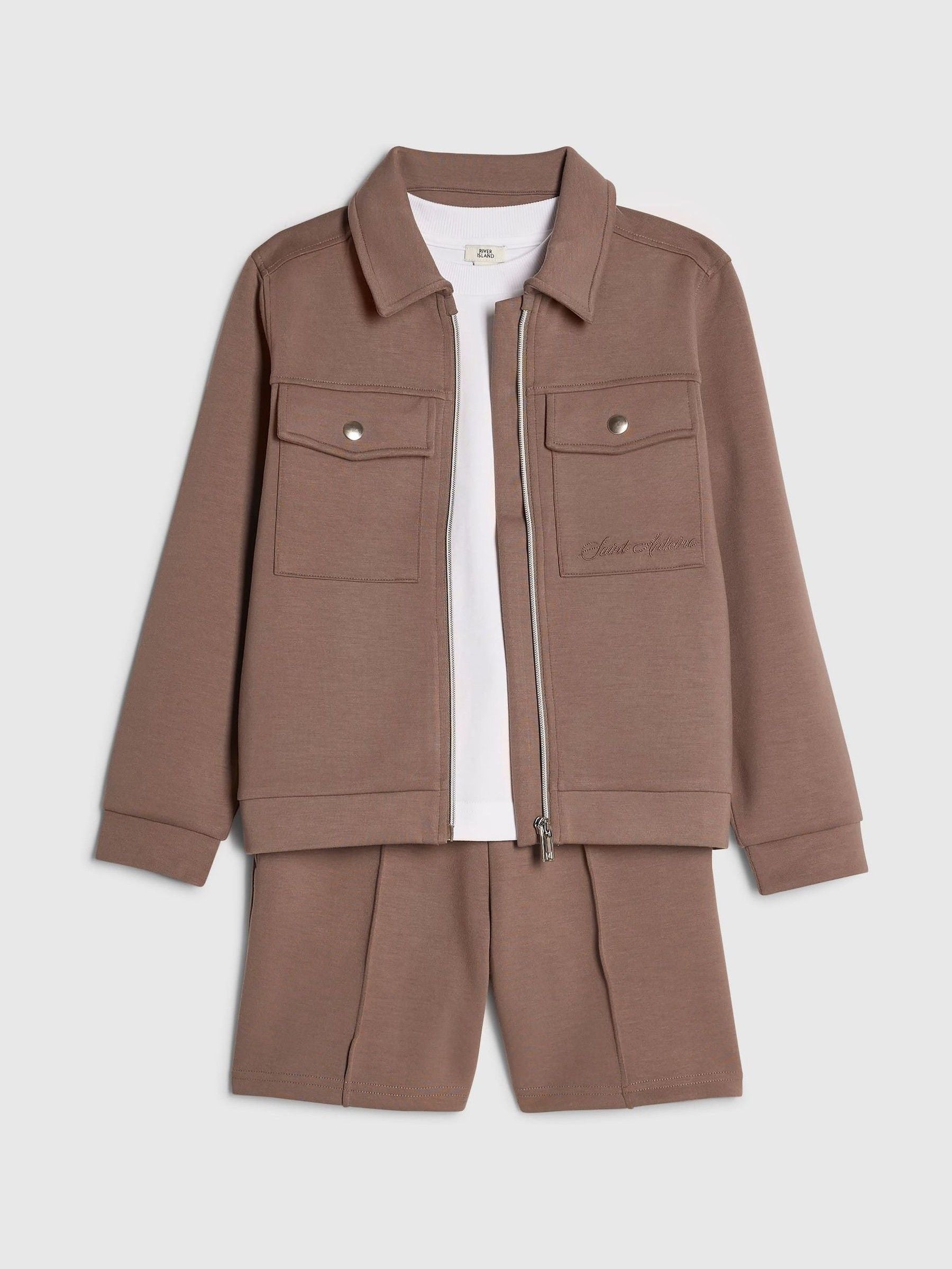 Dsiney Kidz - River Island Brown Scuba Harrington Jacket T-Shirt & Short 3 Piece Set image 3