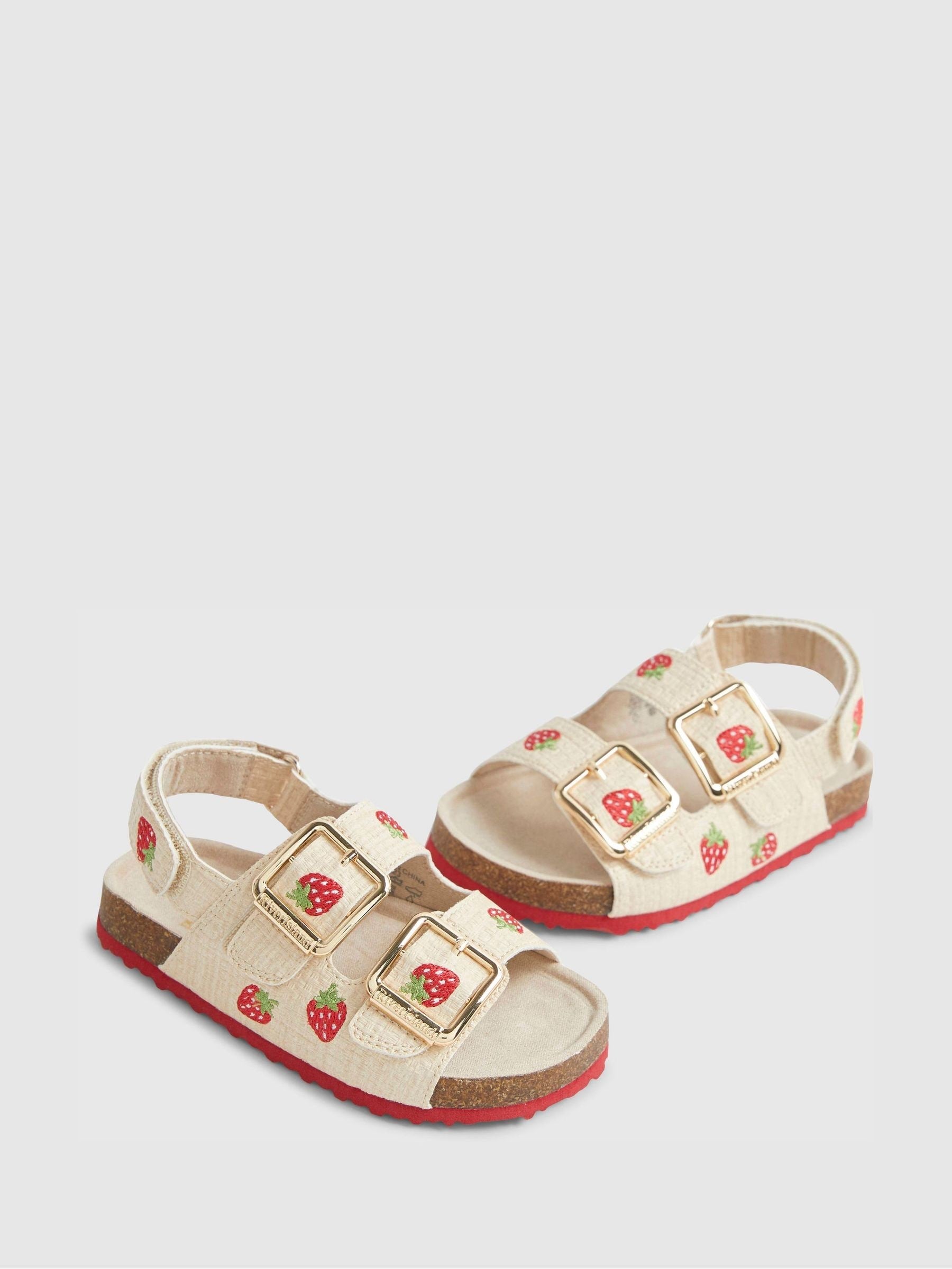 River Island Red Stawberry Woven Footbeds Sandals image 4
