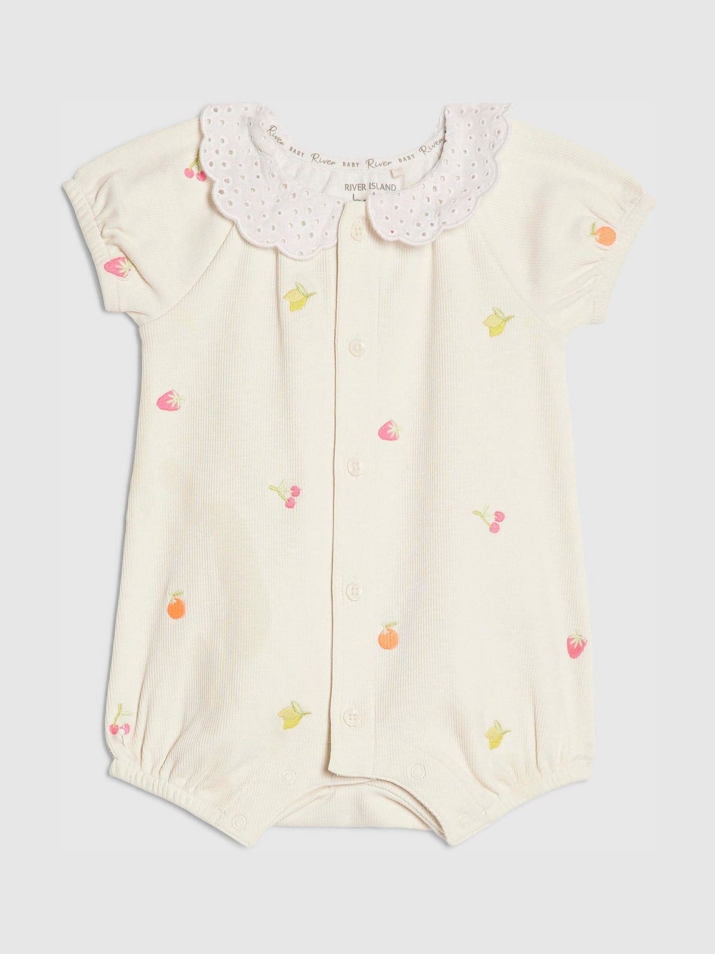 River Island Cream Strawberry Print Collared Romper image 1