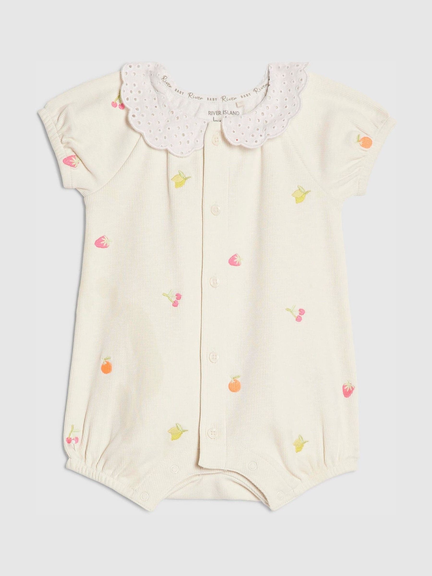River Island Cream Strawberry Print Collared Romper image 1