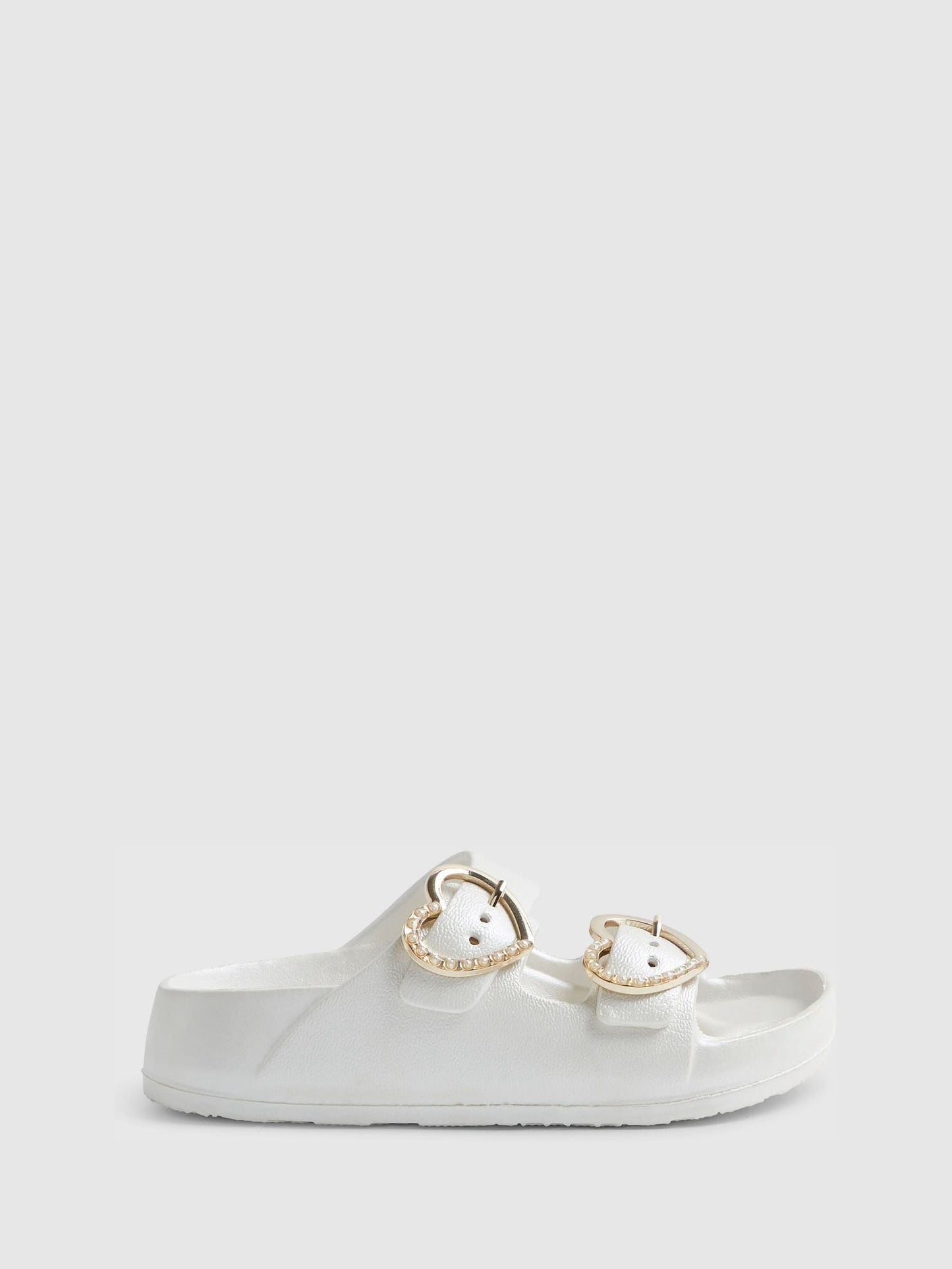 River Island White Heart Buckle Sliders image 1