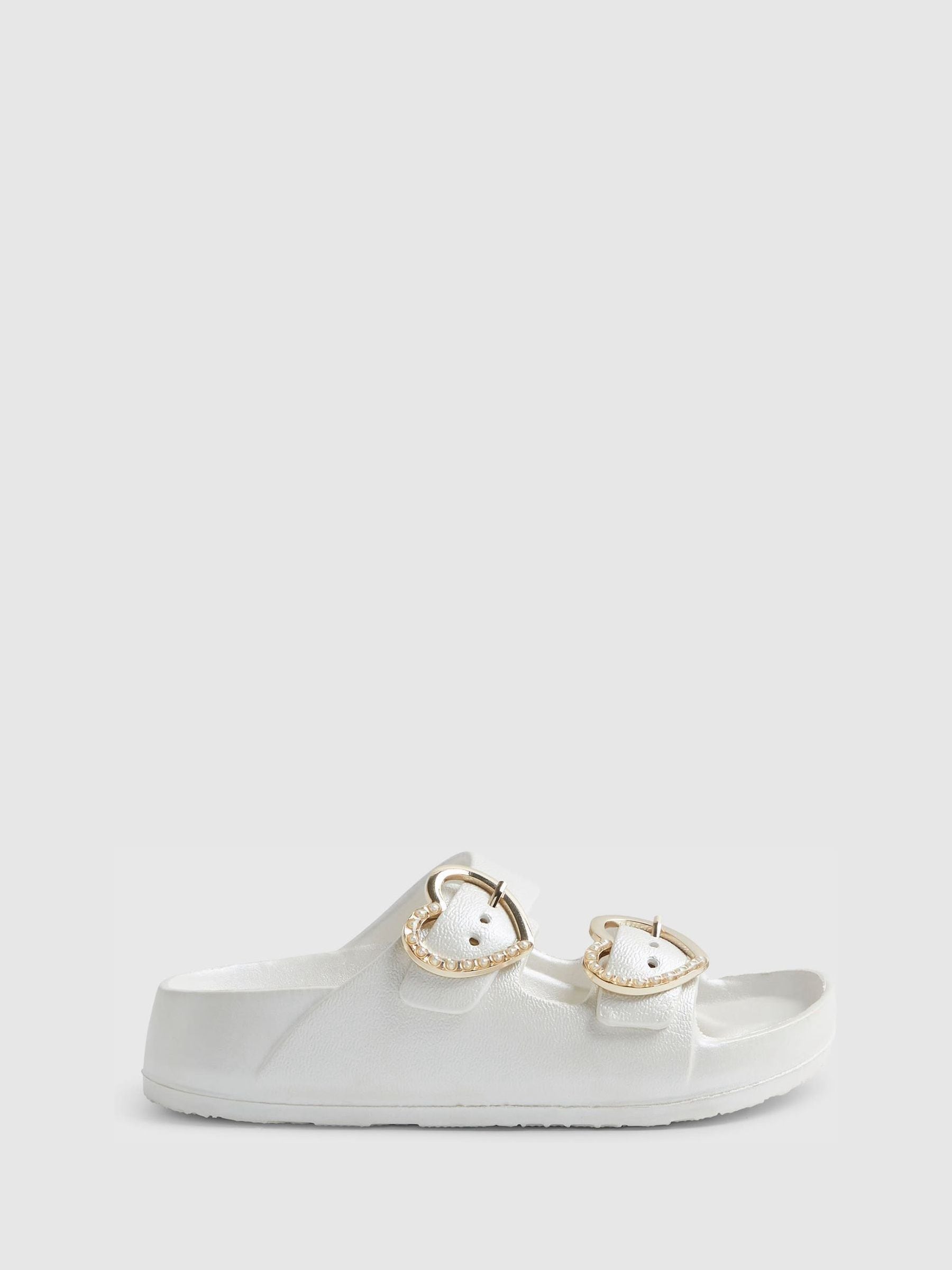 River Island White Heart Buckle Sliders image 1