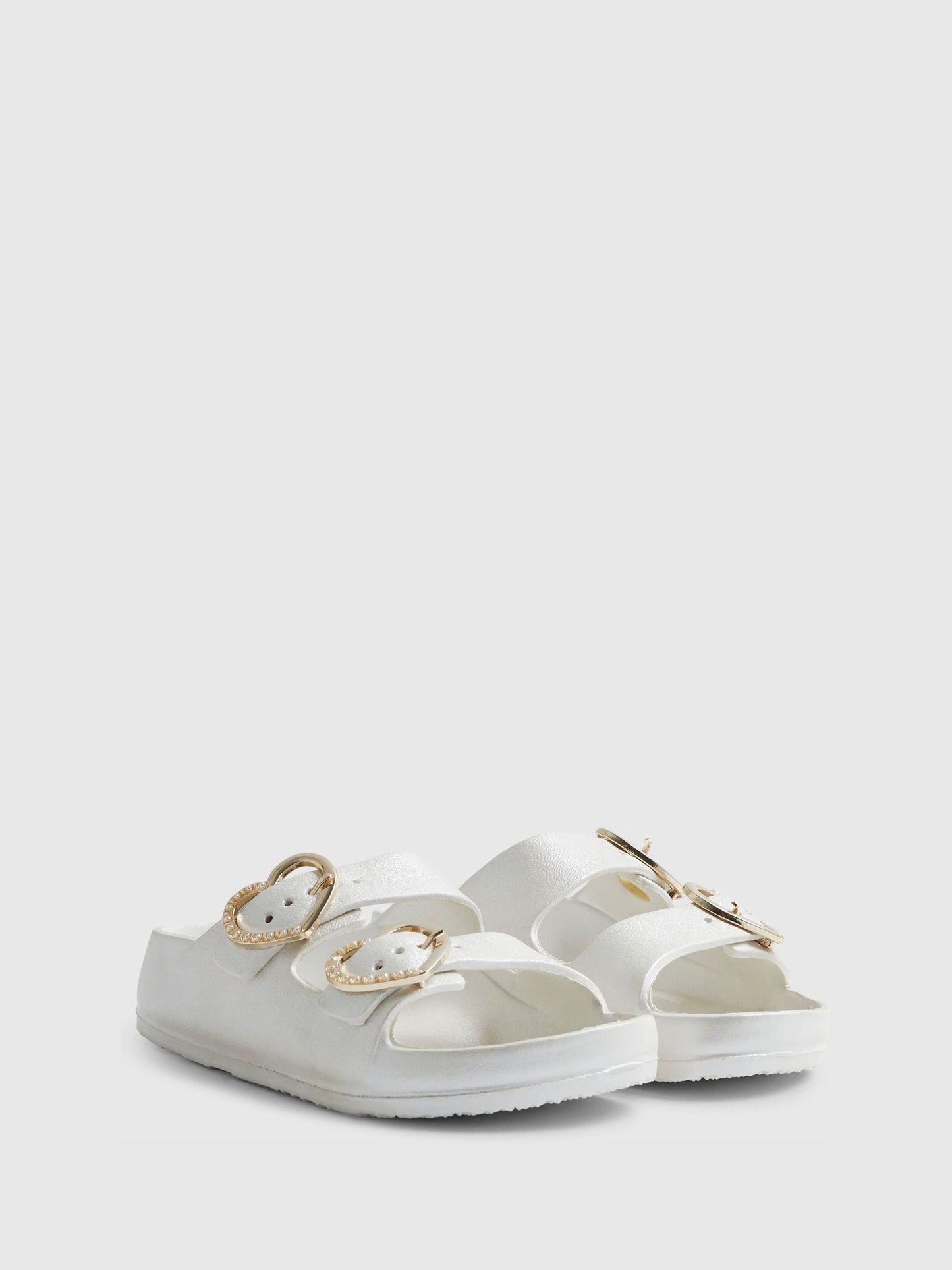 River Island White Heart Buckle Sliders image 2