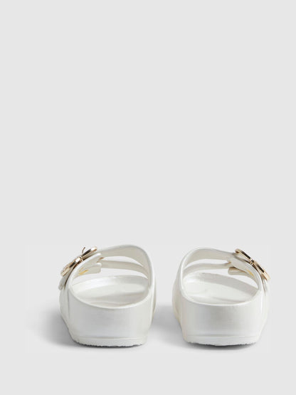 River Island White Heart Buckle Sliders image 4