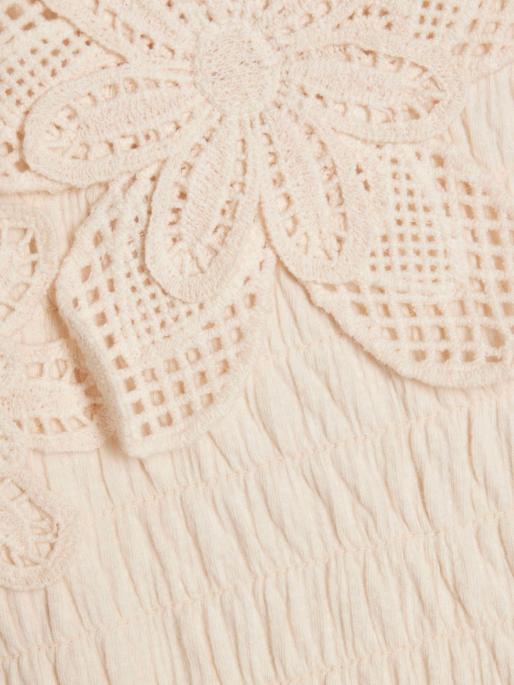 River Island Cream Asymmetric Crochet Flower Dress image 3