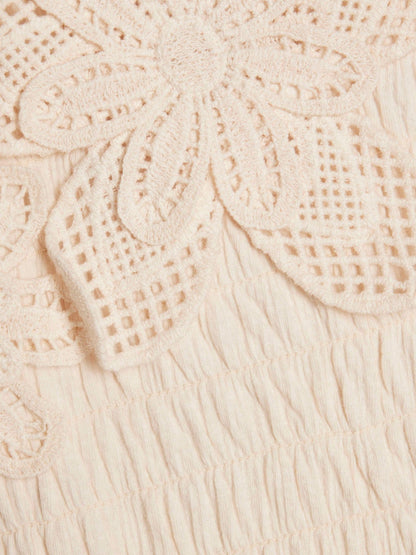 River Island Cream Asymmetric Crochet Flower Dress image 3
