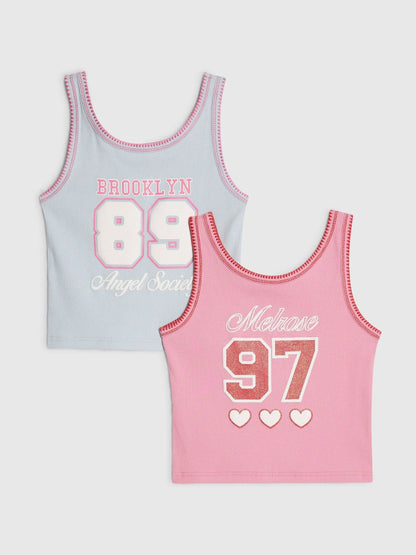 Dsiney Kidz - River Island Pink Number Tanks 2 Pack image 1