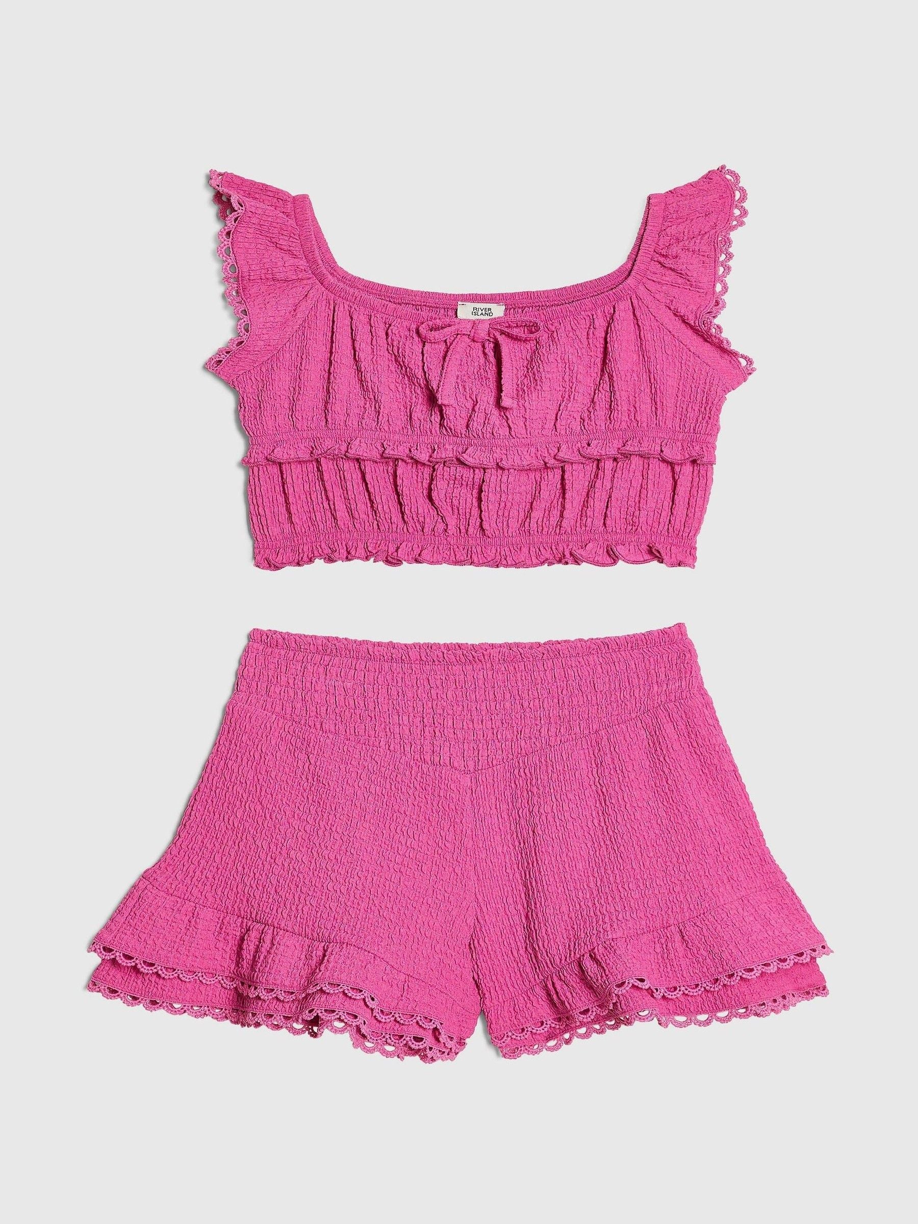 Dsiney Kidz - River Island Pink Frill Shirred Top & Shorts Set image 1