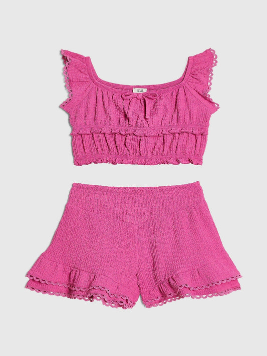 Dsiney Kidz - River Island Pink Frill Shirred Top & Shorts Set image 1