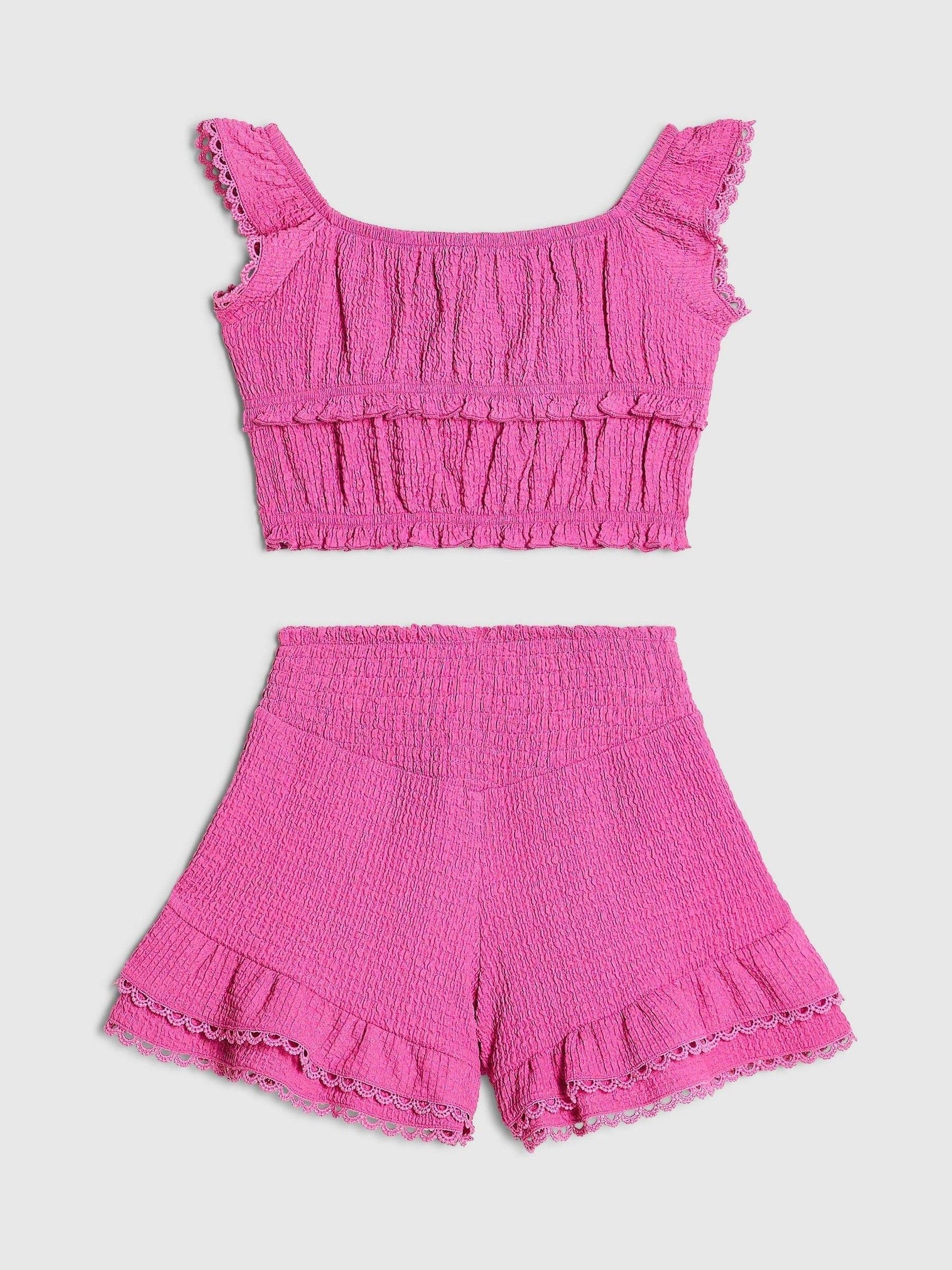 Dsiney Kidz - River Island Pink Frill Shirred Top & Shorts Set image 2