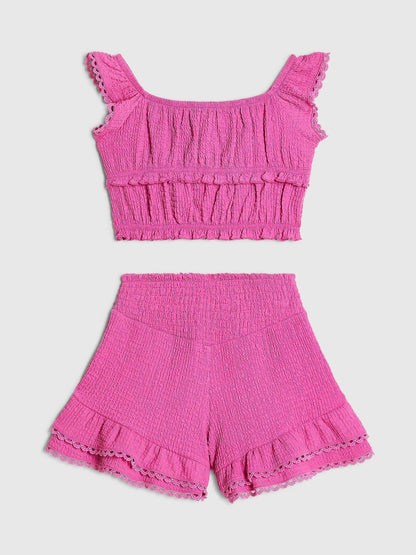 Dsiney Kidz - River Island Pink Frill Shirred Top & Shorts Set image 2