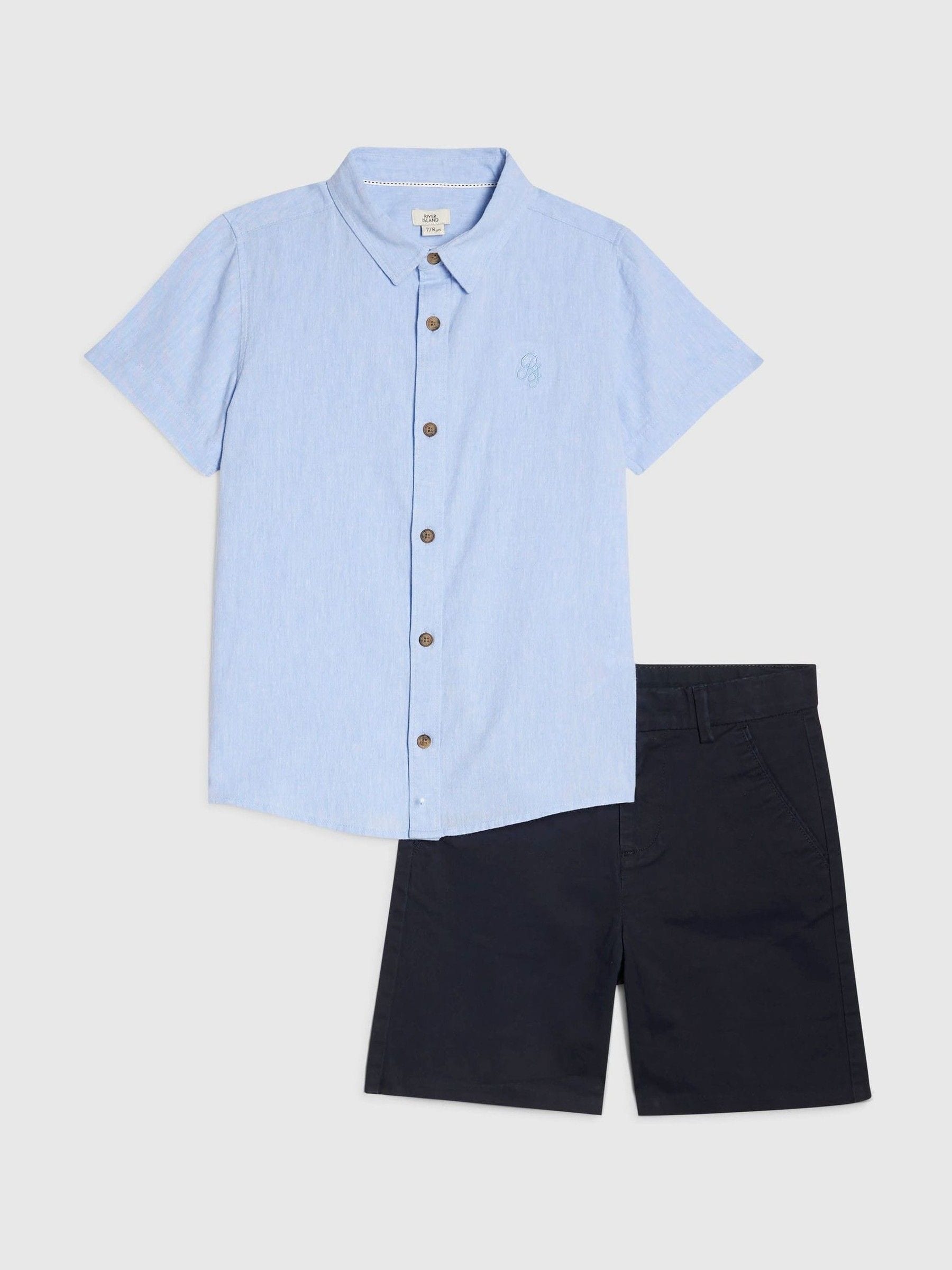 Dsiney Kidz - River Island Blue Short Sleeve Shirt & Chino Shorts Set image 1