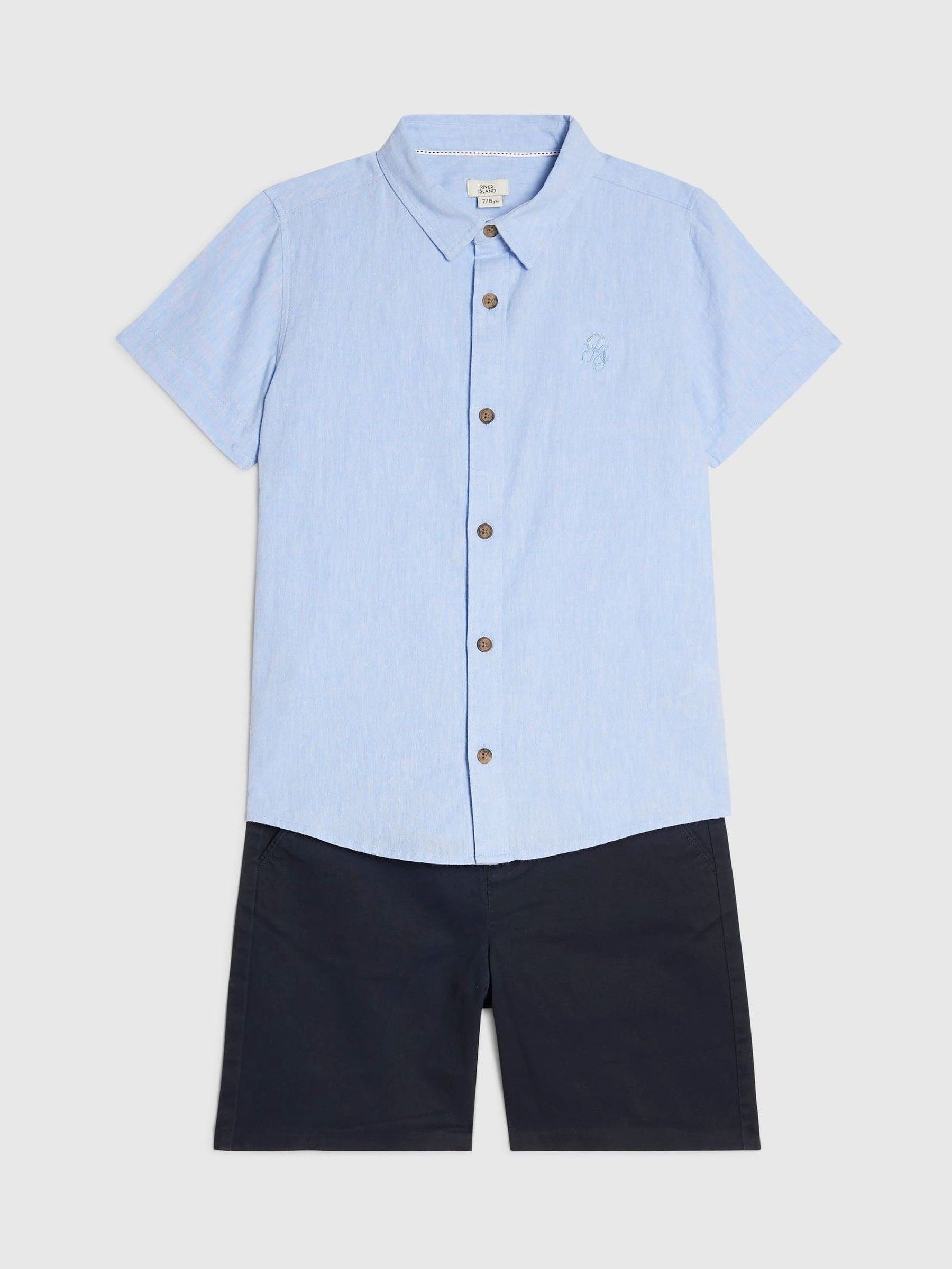Dsiney Kidz - River Island Blue Short Sleeve Shirt & Chino Shorts Set image 3