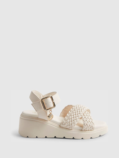 River Island Cream Plait Wedge Heeled Sandals image 1