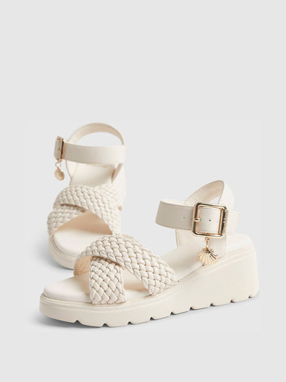 River Island Cream Plait Wedge Heeled Sandals image 5