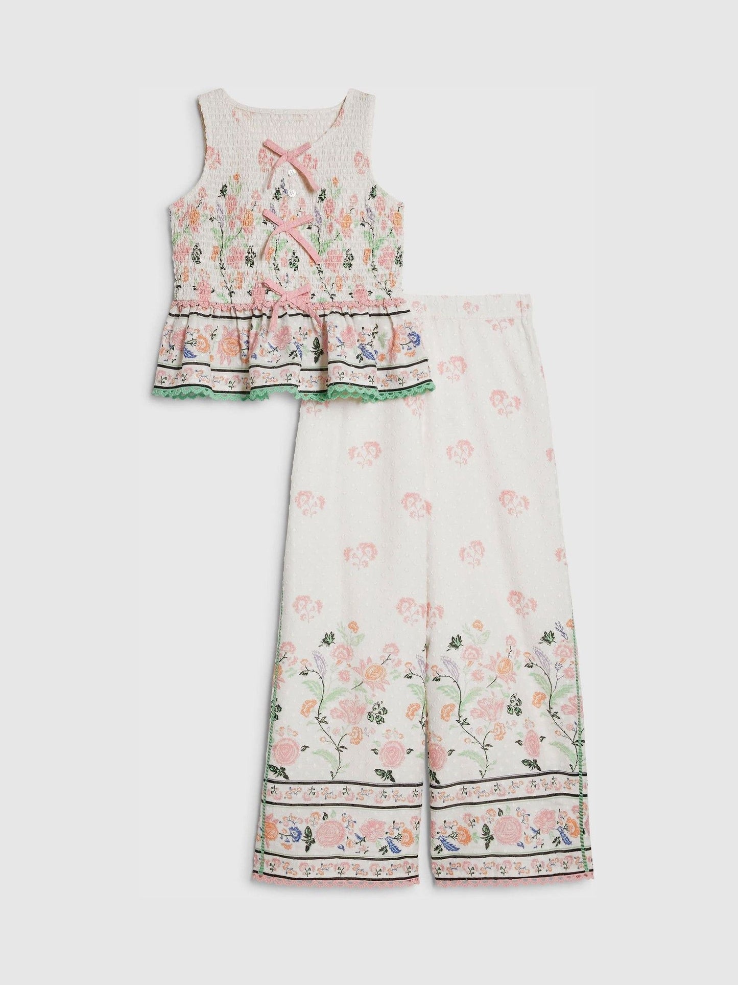 Dsiney Kidz - River Island Cream Cabbages & Roses Smock Frill Top & Trousers image 3