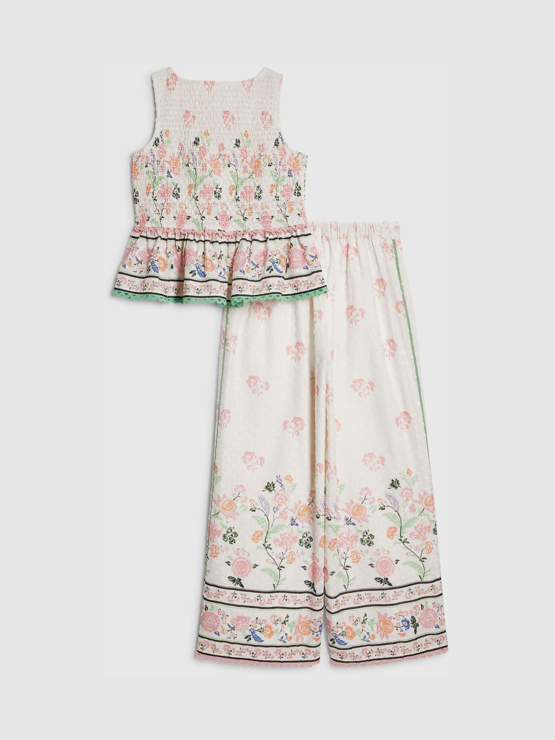 Dsiney Kidz - River Island Cream Cabbages & Roses Smock Frill Top & Trousers image 4