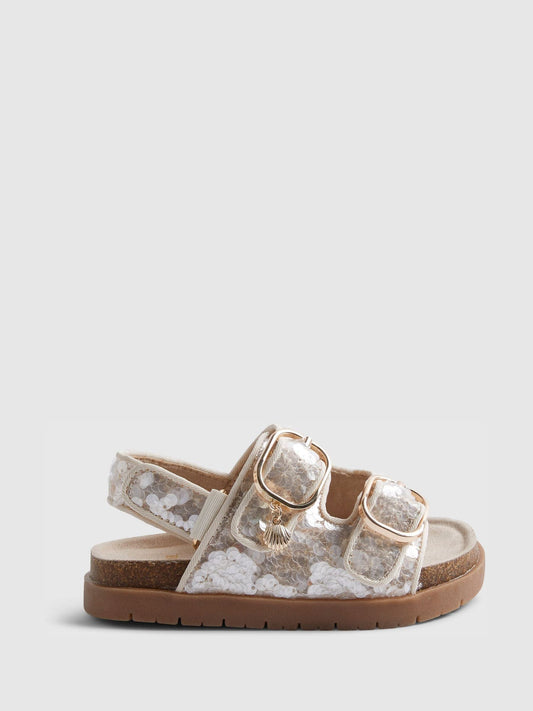 River Island Brown Sequin Footbed Sandals image 1