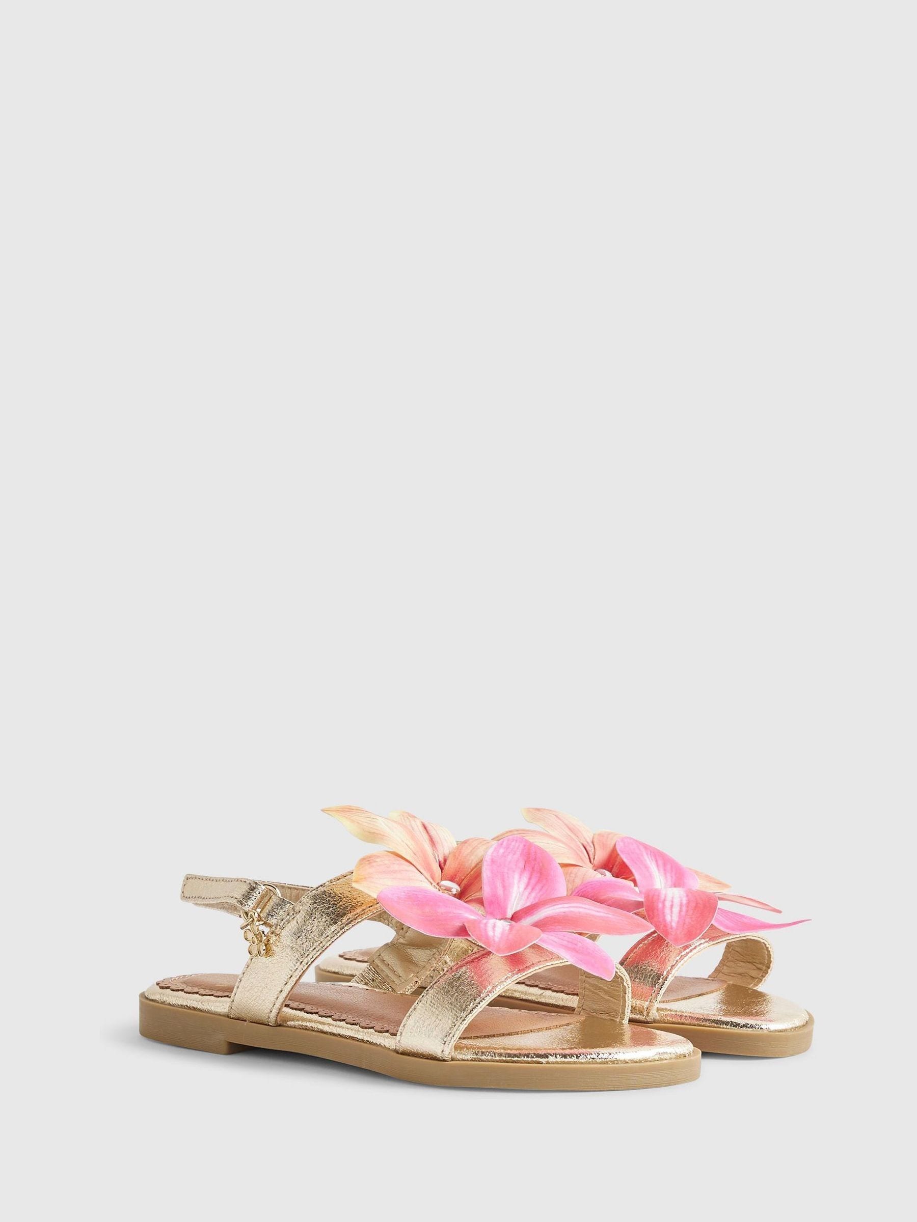 River Island Gold Flower Metallic Sandals image 2