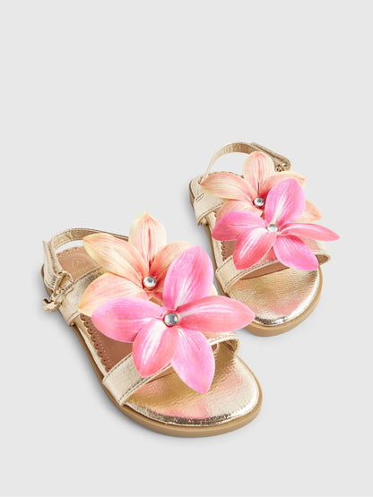 River Island Gold Flower Metallic Sandals image 4