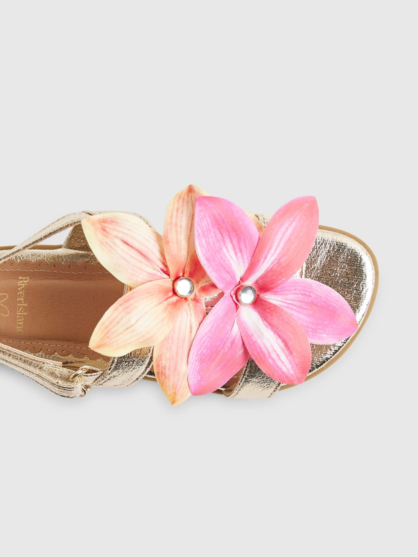 River Island Gold Flower Metallic Sandals image 5