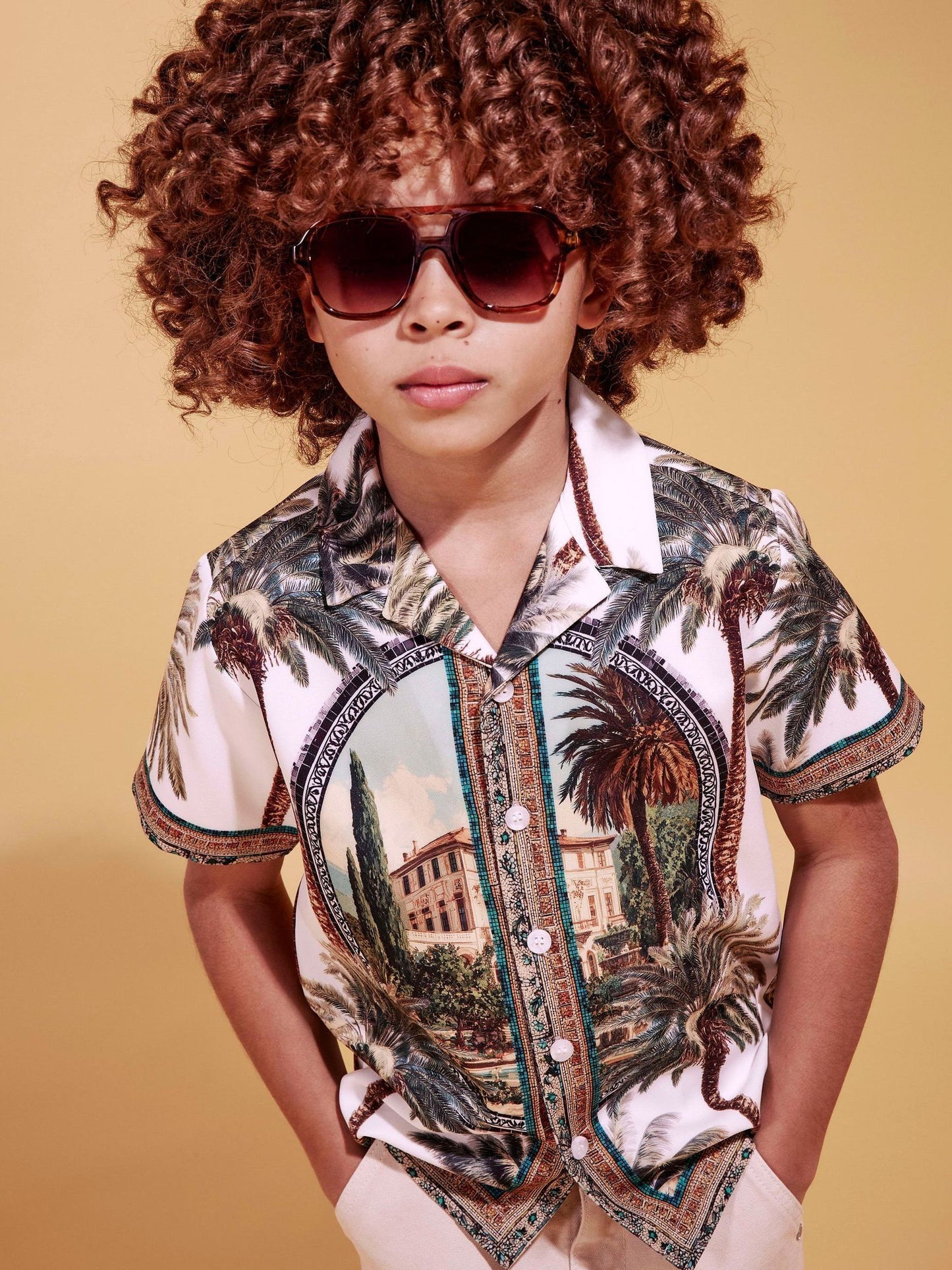Dsiney Kidz - River Island White Riveria Palm Print Revere Shirt image 1
