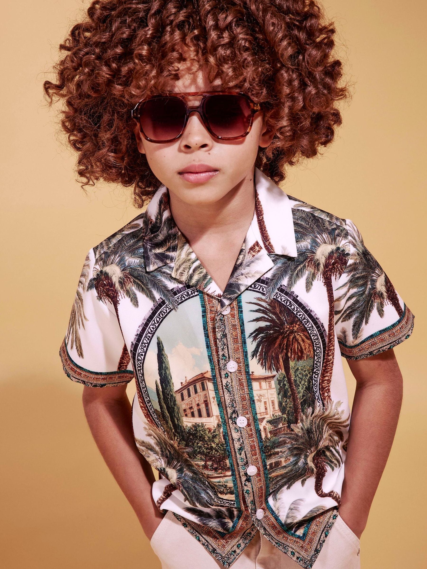 Dsiney Kidz - River Island White Riveria Palm Print Revere Shirt image 1