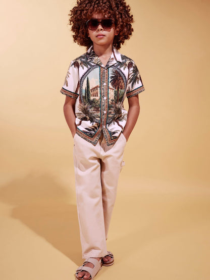 Dsiney Kidz - River Island White Riveria Palm Print Revere Shirt image 2