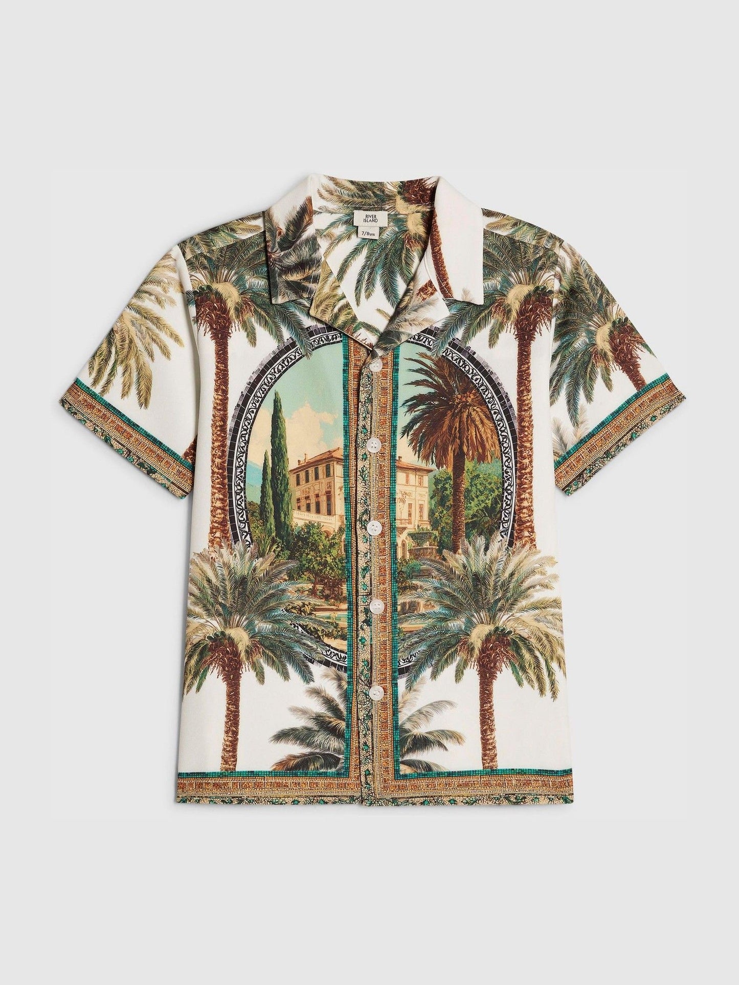 Dsiney Kidz - River Island White Riveria Palm Print Revere Shirt image 3