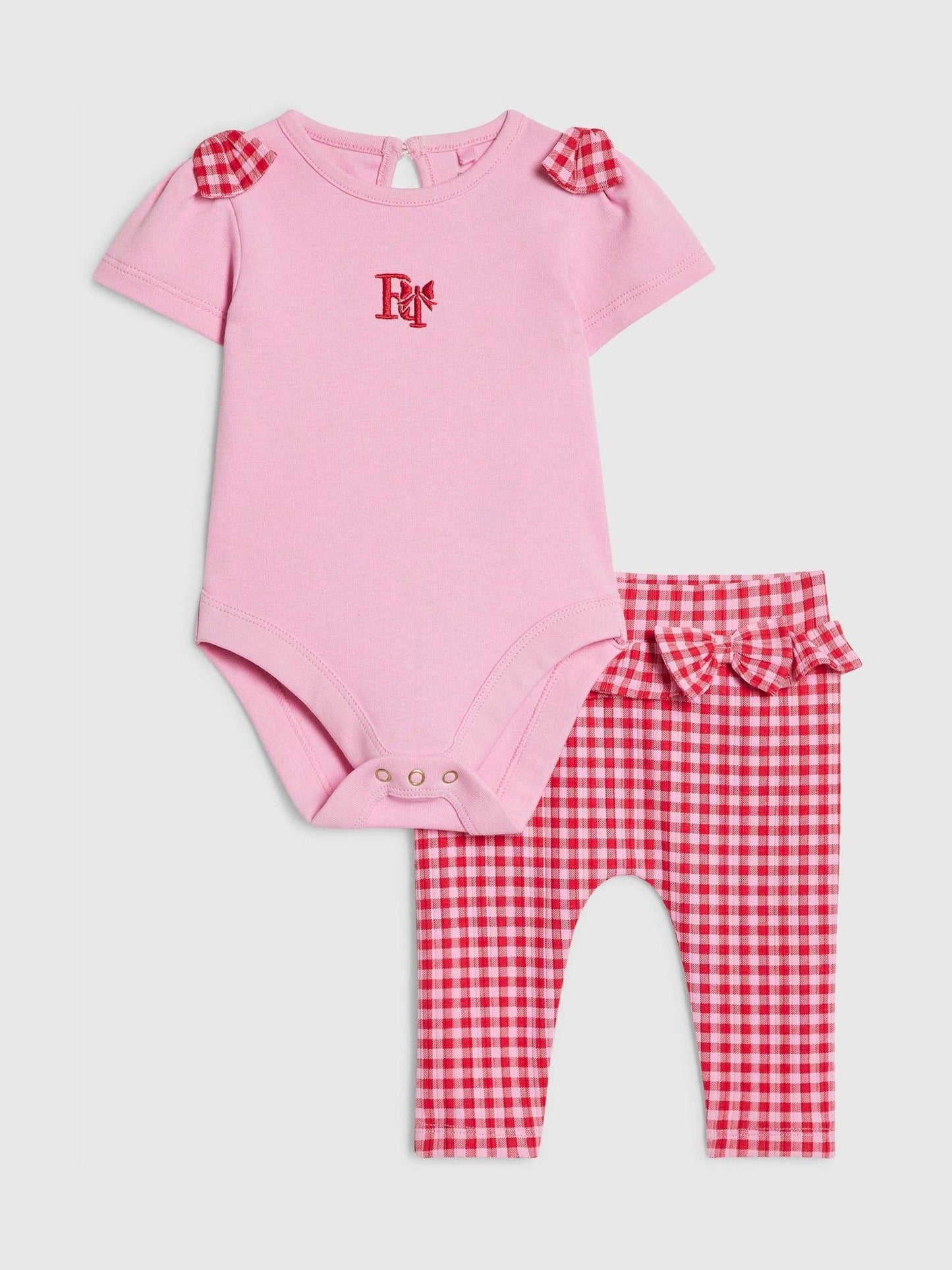 River Island Pink Frill Bodysuit & Gingham Leggings Set image 1