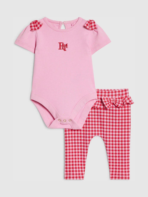 River Island Pink Frill Bodysuit & Gingham Leggings Set image 1