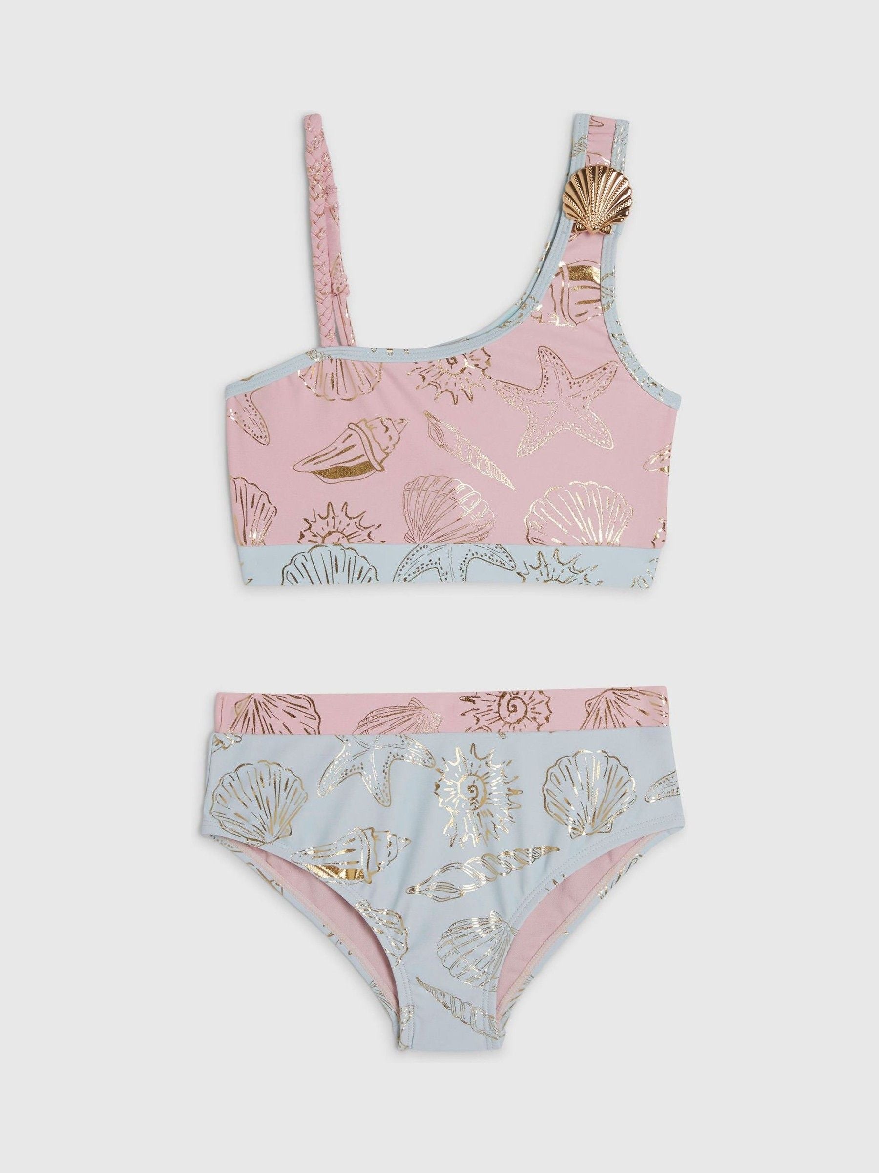Dsiney Kidz - River Island Pink Foil Shell Asymetric Bikini image 1