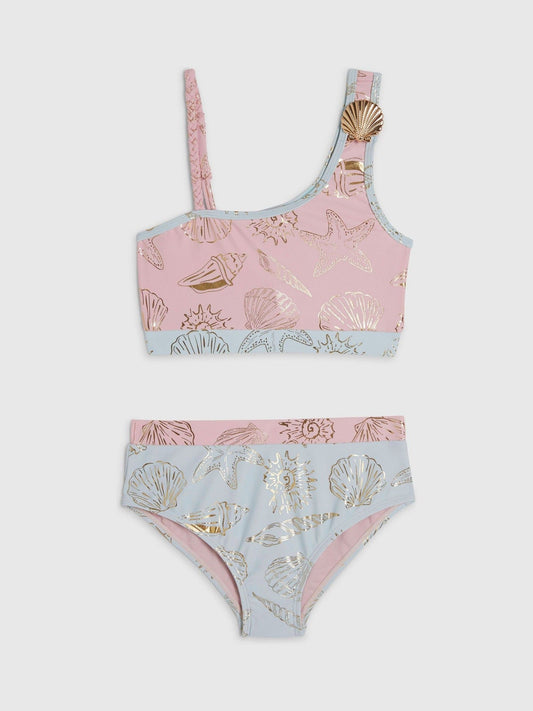 Dsiney Kidz - River Island Pink Foil Shell Asymetric Bikini image 1