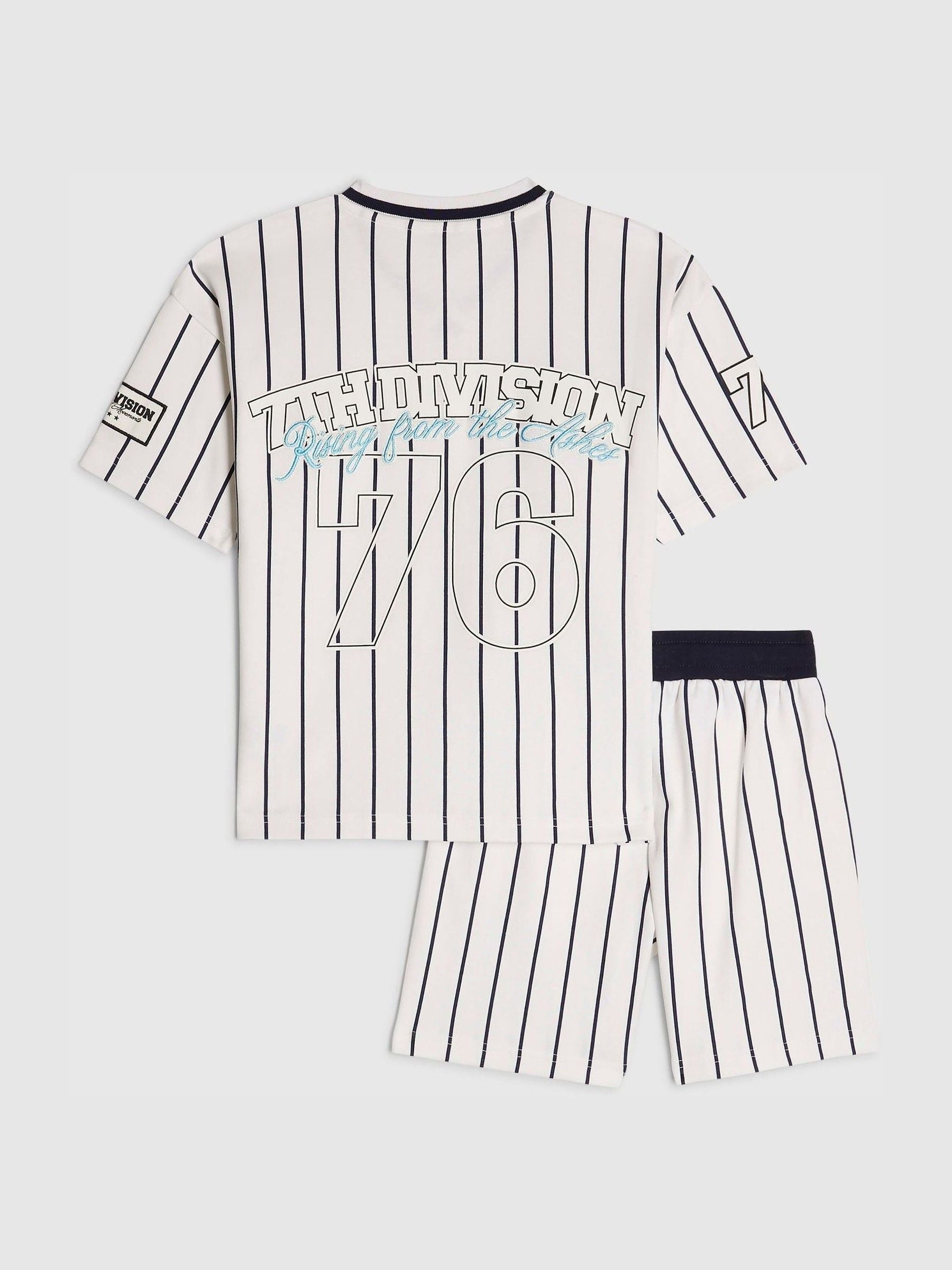 Dsiney Kidz - River Island White Oversized Baseball Stripe Top and Short Set image 1
