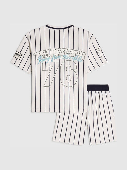 Dsiney Kidz - River Island White Oversized Baseball Stripe Top and Short Set image 1