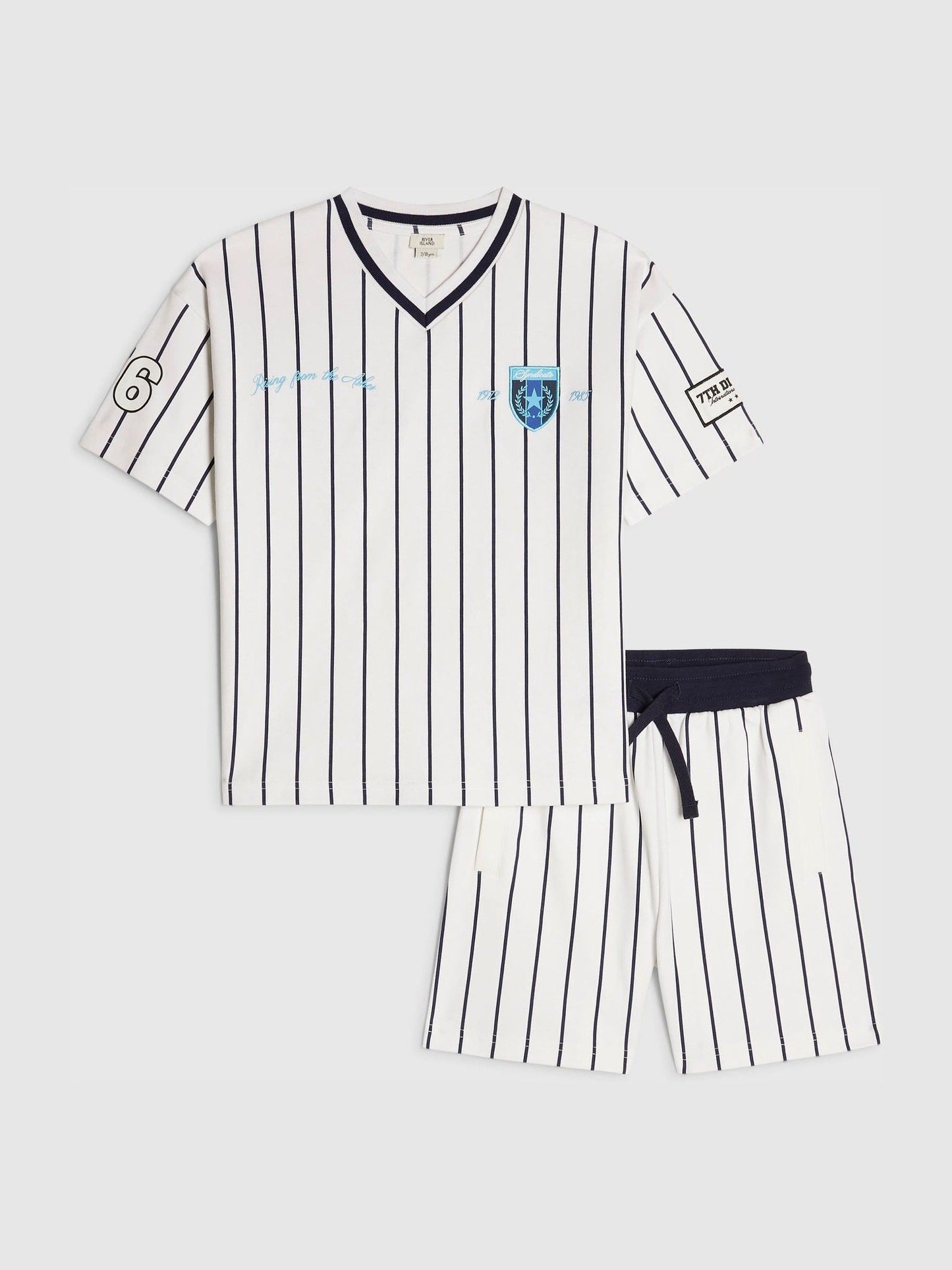 Dsiney Kidz - River Island White Oversized Baseball Stripe Top and Short Set image 2