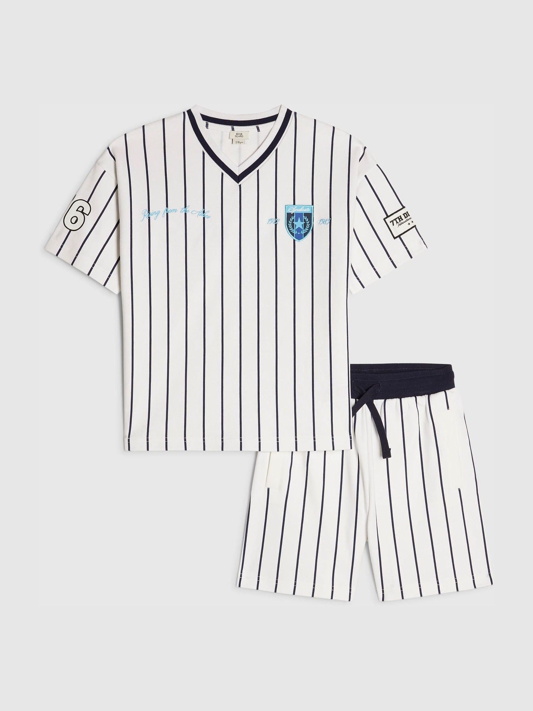 Dsiney Kidz - River Island White Oversized Baseball Stripe Top and Short Set image 2
