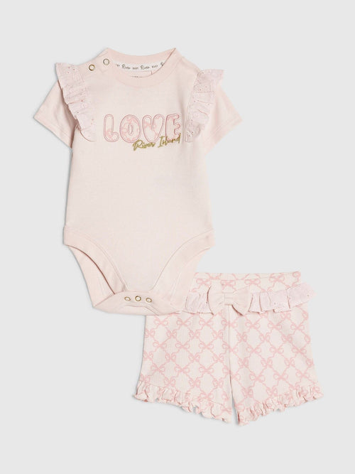 Dsiney Kidz - River Island Pink Love Bodysuit & Shorts Set image 1