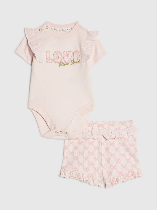 Dsiney Kidz - River Island Pink Love Bodysuit & Shorts Set image 1