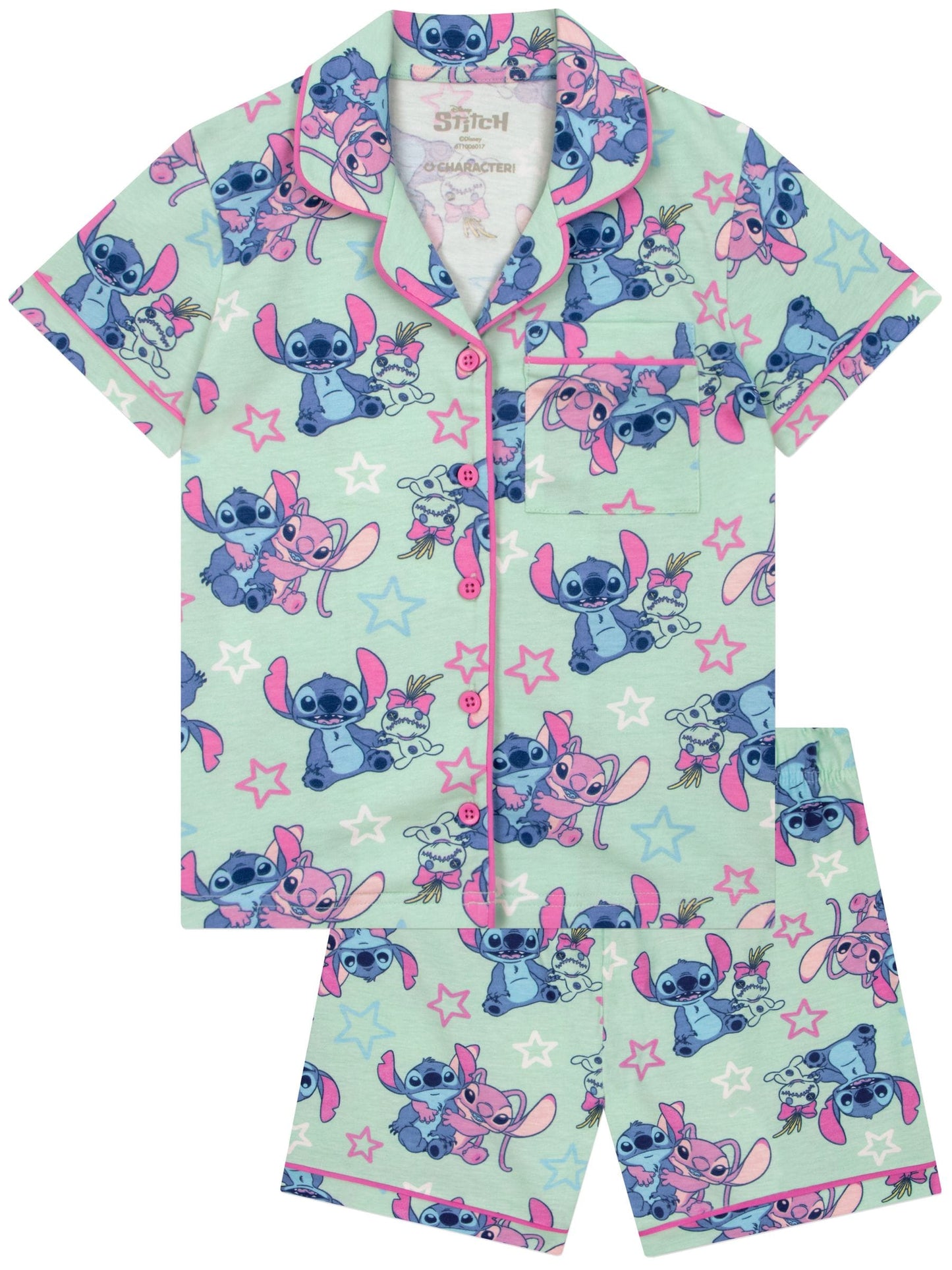 Dsiney Kidz - Character Green Disney Lilo & Stitch Short Button Up Pyjamas image 1