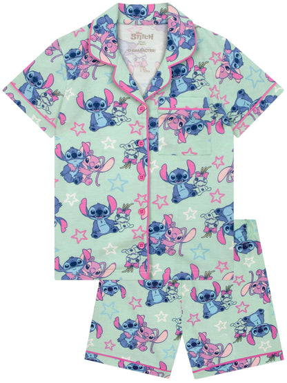 Dsiney Kidz - Character Green Disney Lilo & Stitch Short Button Up Pyjamas image 1