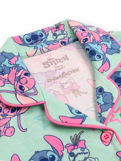 Dsiney Kidz - Character Green Disney Lilo & Stitch Short Button Up Pyjamas image 6
