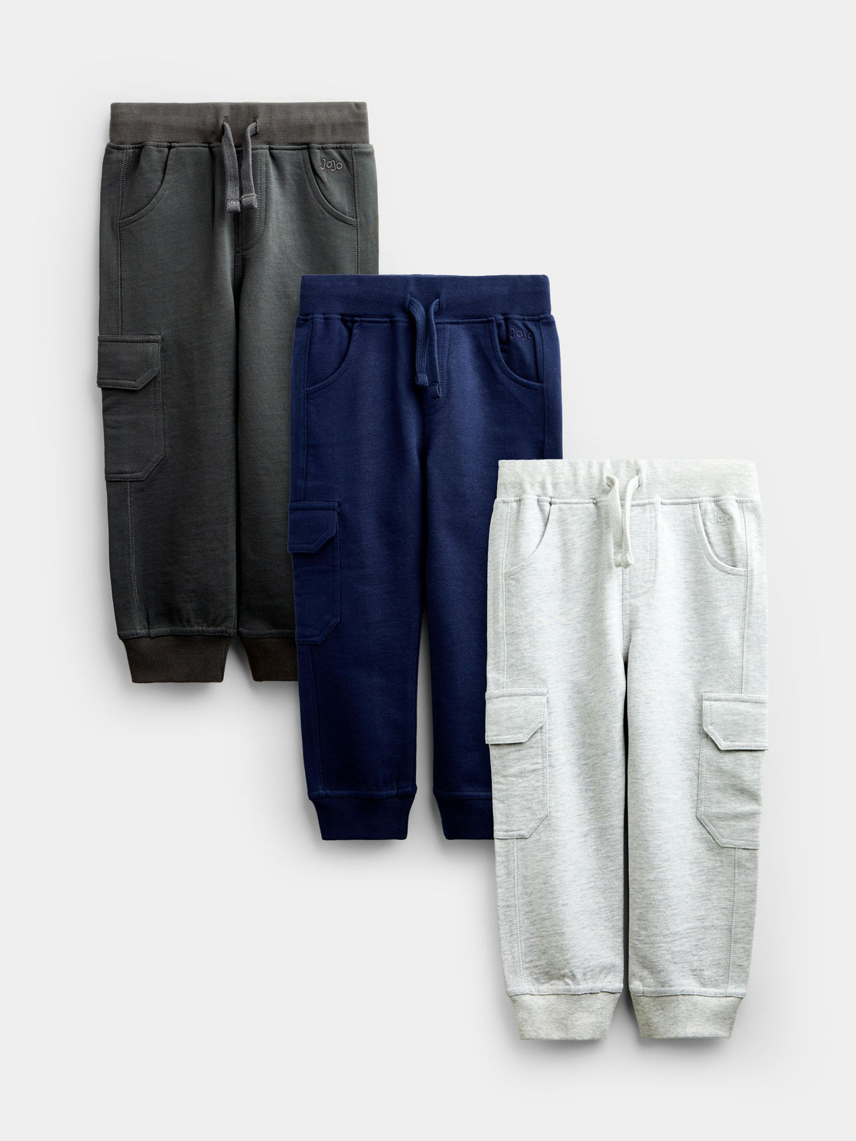 Dsiney Kidz - JoJo Maman Bébé Grey White & Navy 3-Pack Cargo Joggers image 1