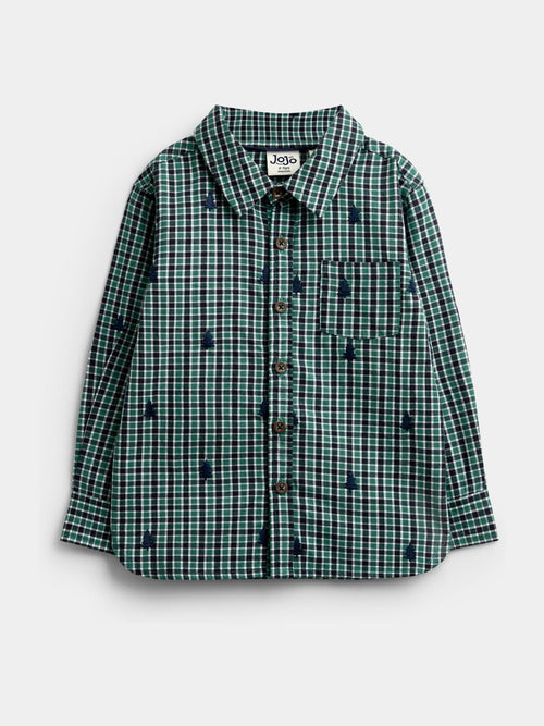 Dsiney Kidz - JoJo Maman Bébé Green Check Christmas Tree All Over Embroidered Shirt image 1