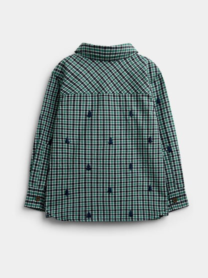 Dsiney Kidz - JoJo Maman Bébé Green Check Christmas Tree All Over Embroidered Shirt image 2