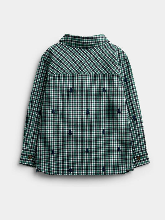 Dsiney Kidz - JoJo Maman Bébé Green Check Christmas Tree All Over Embroidered Shirt image 2