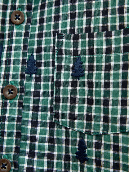 Dsiney Kidz - JoJo Maman Bébé Green Check Christmas Tree All Over Embroidered Shirt image 4