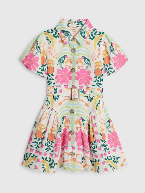 River Island Pink Satin Parrot Shirt Dress image 1