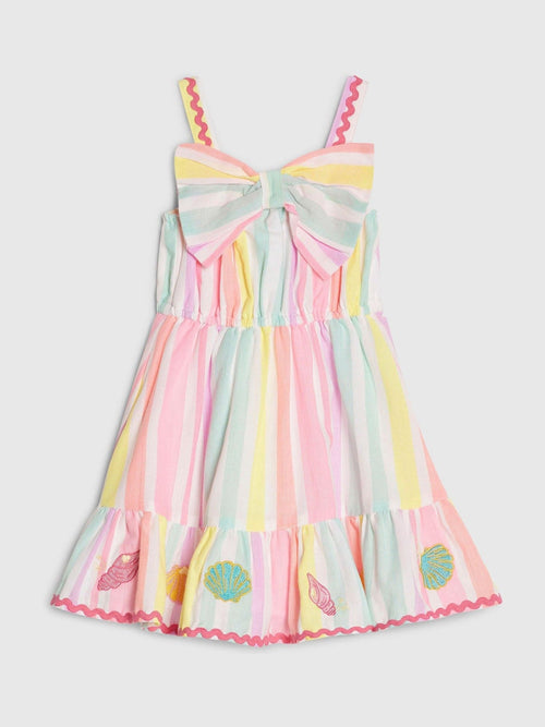 Dsiney Kidz - River Island Pink Neon Stripe Bow Frill Dress image 1